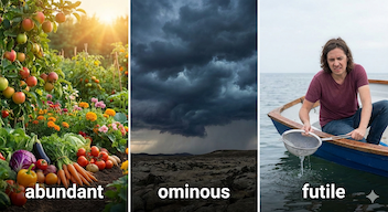 image showing abundant harvest, ominous storm, and futile effort.